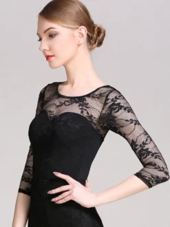 Robe de danse pour femme body en maille et dentelle pour concours de danse de salon