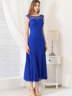 Robe de danse pour femme col rond sans manches en maille costumes de danse de salon