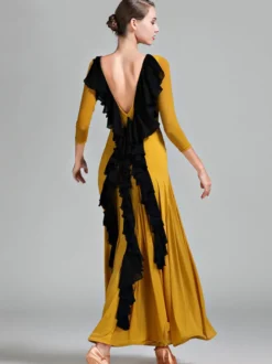 Robe de danse pour femmes dos nu grande balançoire costumes de danse de salon standard volants dans le dos robe de tango vêtements de danse de valse