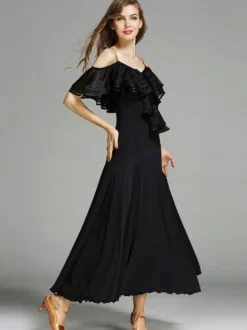 Robe de danse à volants pour femmes grande jupe trapèze costumes de danse de salon lyrique bretelles spaghetti vêtements de danse