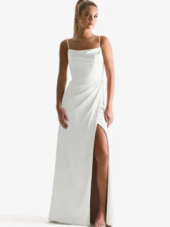 Robe de demoiselle d'honneur à bretelle zip sur dos jupe fendue au sol