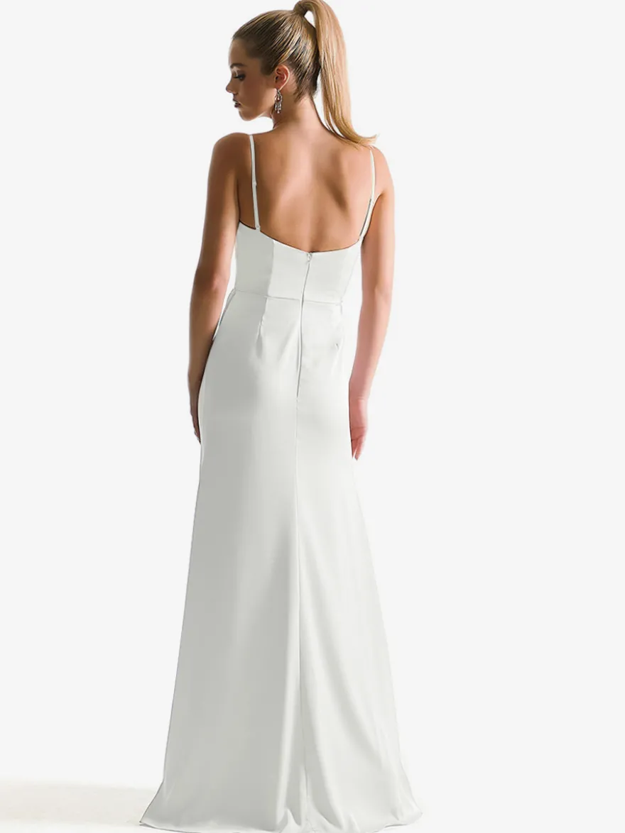 Robe de demoiselle d'honneur à bretelle zip sur dos jupe fendue au sol