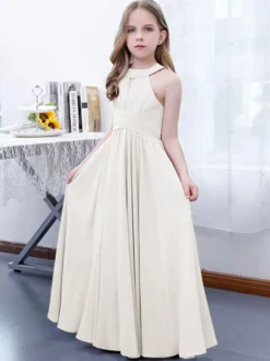 Robe de demoiselle d'honneur en mousseline de soie plissée dos nu sans manches rose lotus