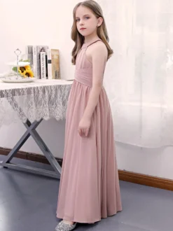 Robe de demoiselle d'honneur en mousseline de soie plissée dos nu sans manches rose lotus