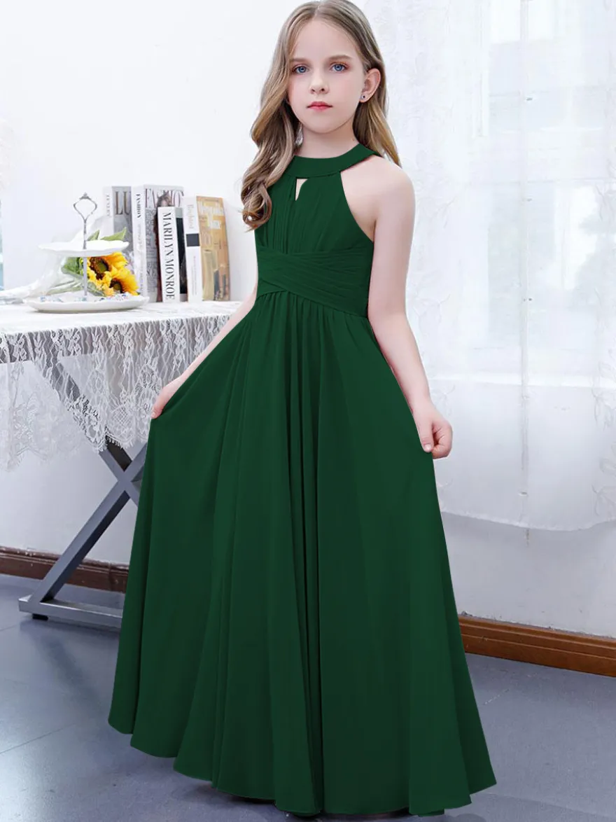 Robe de demoiselle d'honneur en mousseline de soie plissée dos nu sans manches rose lotus