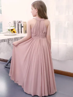 Robe de demoiselle d'honneur en mousseline de soie plissée dos nu sans manches rose lotus