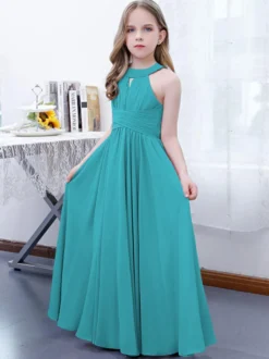 Robe de demoiselle d'honneur en mousseline de soie plissée dos nu sans manches rose lotus