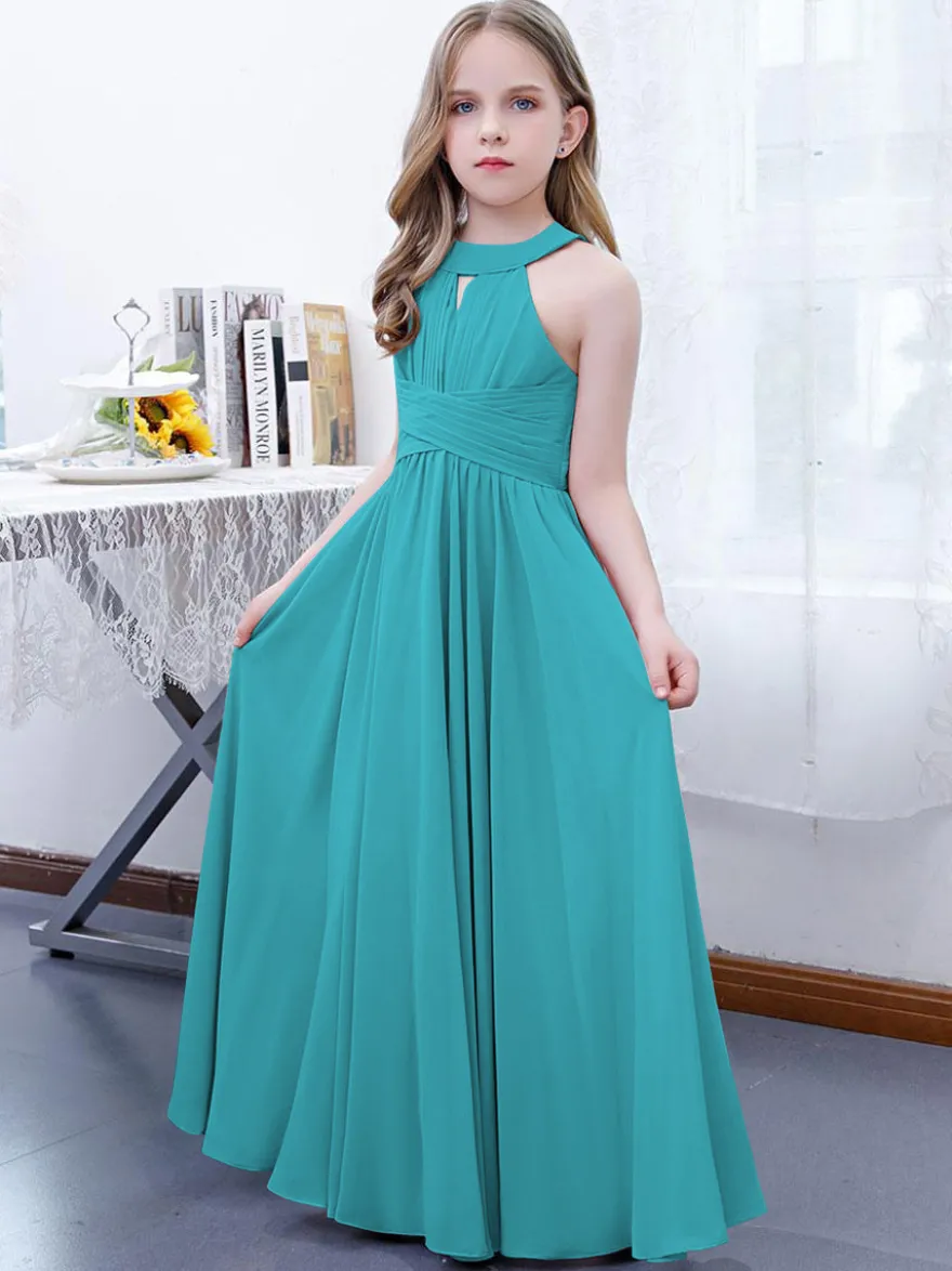 Robe de demoiselle d'honneur en mousseline de soie plissée dos nu sans manches rose lotus