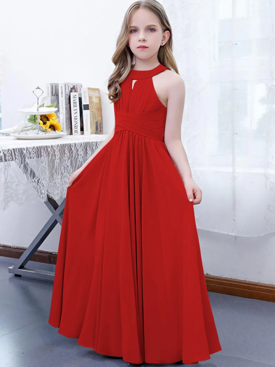 Robe de demoiselle d'honneur en mousseline de soie plissée dos nu sans manches rose lotus
