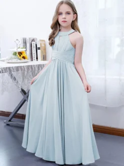 Robe de demoiselle d'honneur en mousseline de soie plissée dos nu sans manches rose lotus