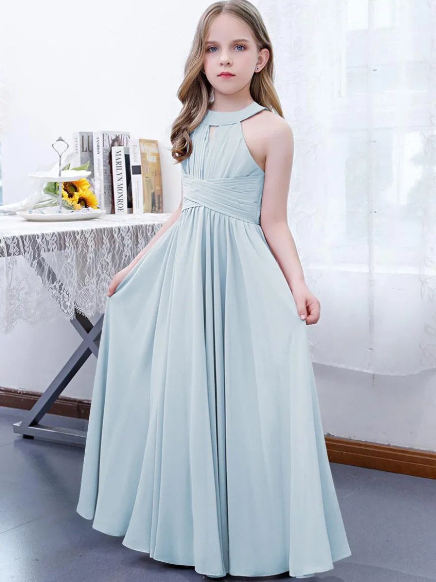 Robe de demoiselle d'honneur en mousseline de soie plissée dos nu sans manches rose lotus