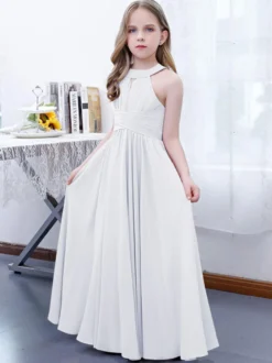 Robe de demoiselle d'honneur en mousseline de soie plissée dos nu sans manches rose lotus