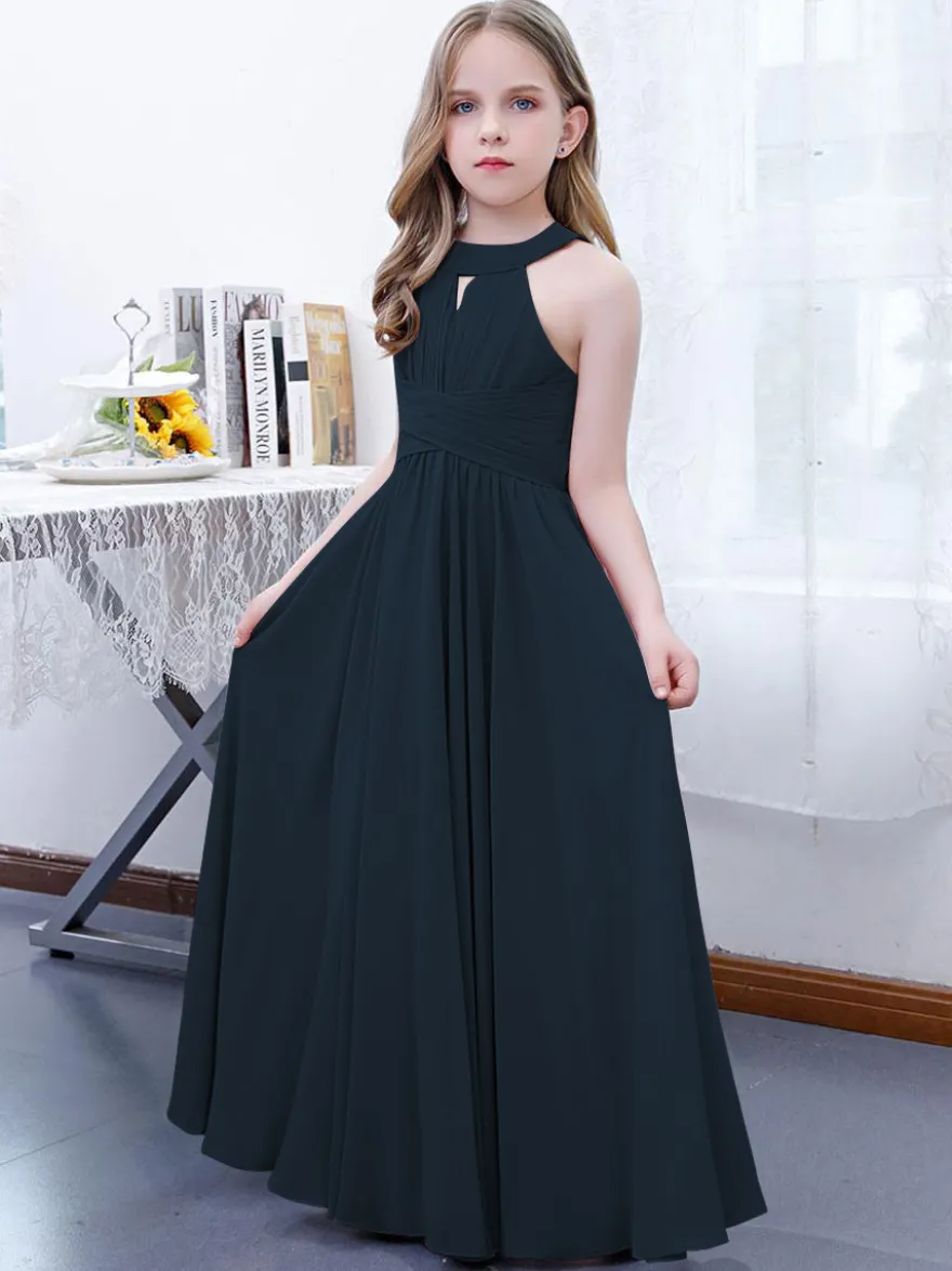Robe de demoiselle d'honneur en mousseline de soie plissée dos nu sans manches rose lotus