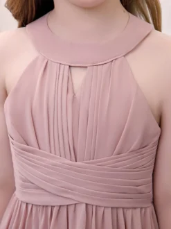 Robe de demoiselle d'honneur en mousseline de soie plissée dos nu sans manches rose lotus