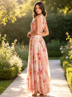 Robe de demoiselle d'honneur à fleurs robe longue asymétrique en mousseline de soie robe d'invitée de mariage