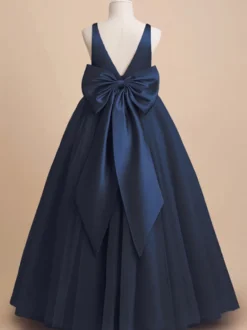 Robe de demoiselle d'honneur ivoire Tulle nœuds col en V sans manches robes de soirée filles