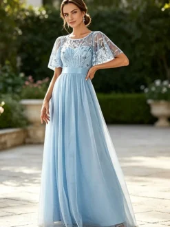 Robe de demoiselle d'honneur trapèze en mousseline robe d'invitée de mariage