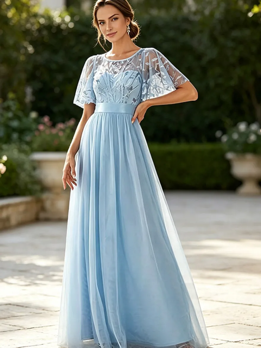 Robe de demoiselle d'honneur trapèze en mousseline robe d'invitée de mariage