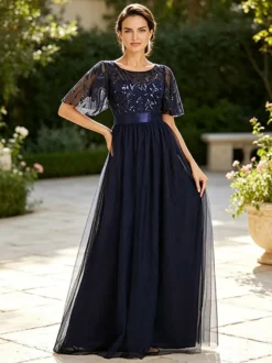 Robe de demoiselle d'honneur trapèze en mousseline robe d'invitée de mariage