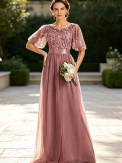 Robe de demoiselle d'honneur trapèze en mousseline robe d'invitée de mariage