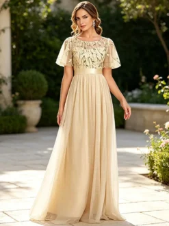 Robe de demoiselle d'honneur trapèze en mousseline robe d'invitée de mariage