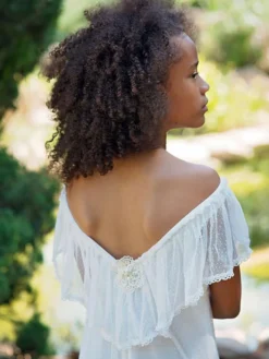 Robe de fille de fleur blanche en dentelle dos en V longueur au sol robe cortège enfant