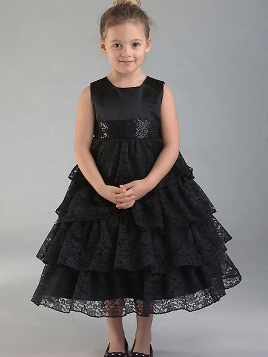 Robe de fleur Robe de la dentelle de la dentelle de jewel sans manches Black