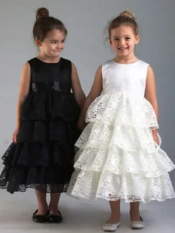 Robe de fleur Robe de la dentelle de la dentelle de jewel sans manches Black