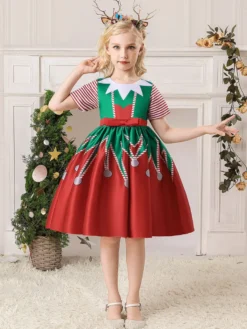 Robe de fête pour Noël en polyester en polyester polyester imprimé floral imprimement des vacances de Noël robe