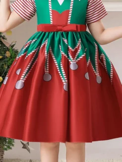 Robe de fête pour Noël en polyester en polyester polyester imprimé floral imprimement des vacances de Noël robe