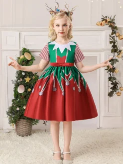 Robe de fête pour Noël en polyester en polyester polyester imprimé floral imprimement des vacances de Noël robe