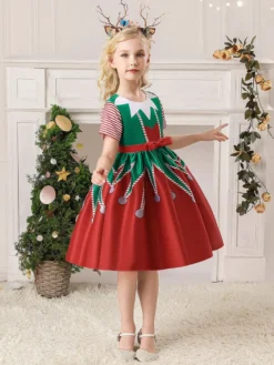 Robe de fête pour Noël en polyester en polyester polyester imprimé floral imprimement des vacances de Noël robe