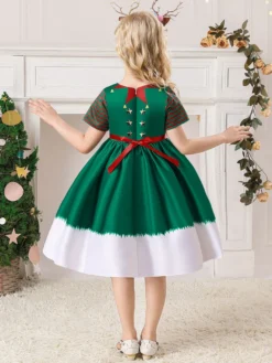 Robe de fête pour Noël Green Polyester Fibre à imprimé floral Costumes de vacances de Noël