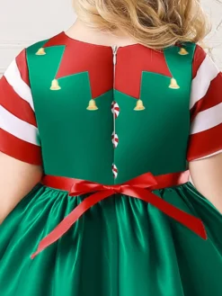 Robe de fête pour Noël Green Polyester Fiber Imprimerie des vacances de Noël Costumes Robe