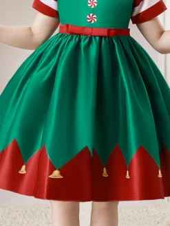 Robe de fête pour Noël Green Polyester Fiber Imprimerie des vacances de Noël Costumes Robe