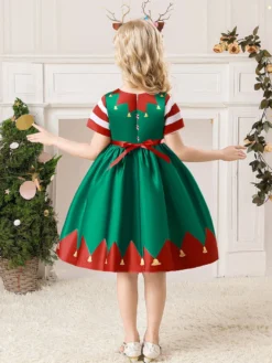 Robe de fête pour Noël Green Polyester Fiber Imprimerie des vacances de Noël Costumes Robe