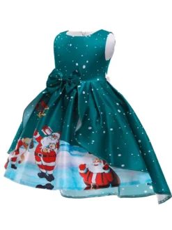 Robe de fête pour Noël Green Polyester Fiber Imprimerie des vacances de Noël Costumes Robe