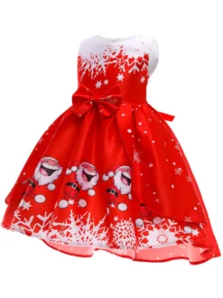 Robe de fête pour Noël Green Polyester Fiber Imprimerie des vacances de Noël Costumes Robe