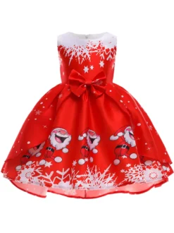 Robe de fête pour Noël Green Polyester Fiber Imprimerie des vacances de Noël Costumes Robe