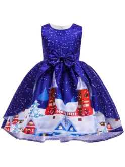 Robe de fête pour Noël Green Polyester Fiber Imprimerie des vacances de Noël Costumes Robe