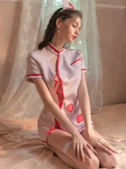 Robe de lingerie cosplay infirmière style cheongsam dos nu mini-costume