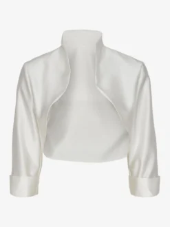 Robe de mariée blanche à manches 3/4 et décolleté en V en satin