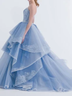 Robe de mariée bleue robe de mariage bustier zip sur dos à grande traîne