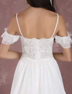 Robe de mariée bohème à bretelle zip sur dos à traîne Robe de mariée milanoo