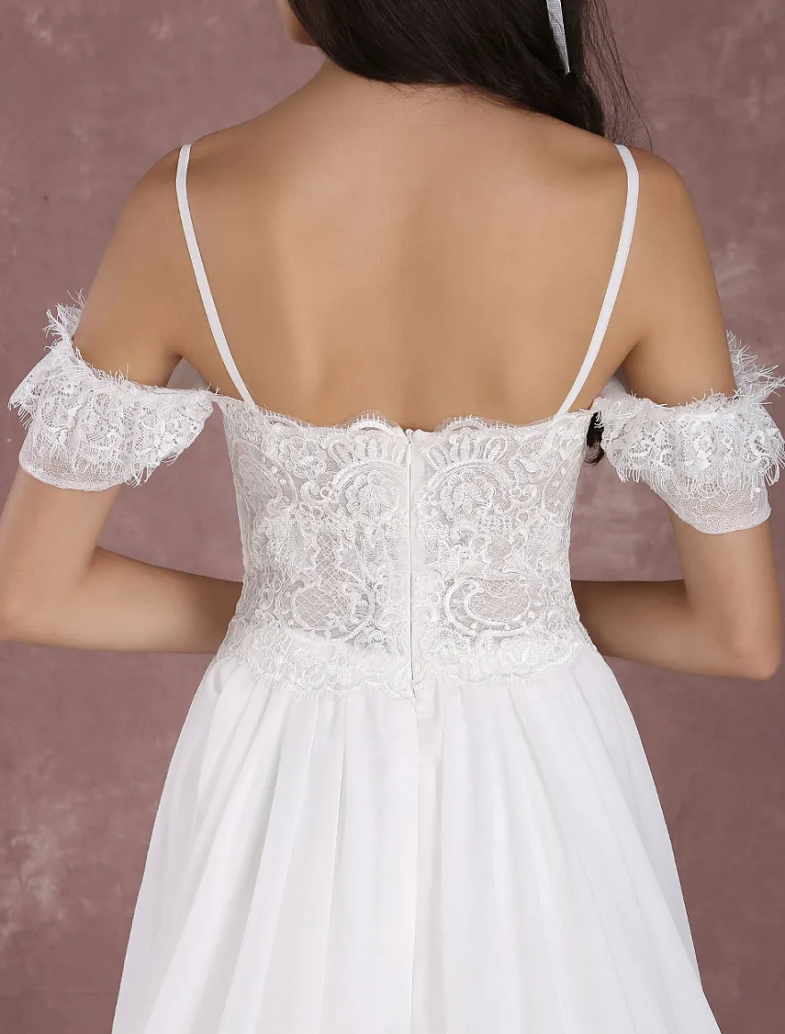 Robe de mariée bohème à bretelle zip sur dos à traîne Robe de mariée milanoo