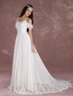 Robe de mariée bohème à bretelle zip sur dos à traîne Robe de mariée milanoo