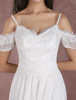 Robe de mariée bohème à bretelle zip sur dos à traîne Robe de mariée milanoo