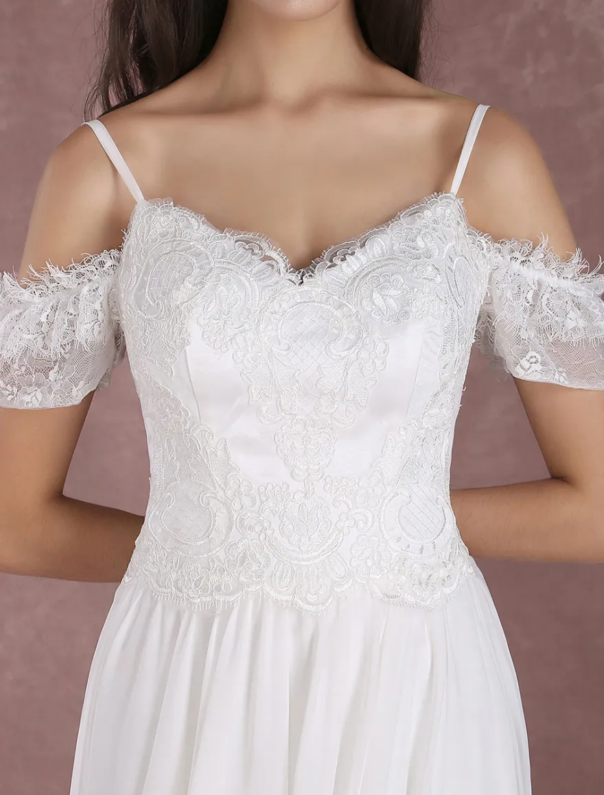 Robe de mariée bohème à bretelle zip sur dos à traîne Robe de mariée milanoo