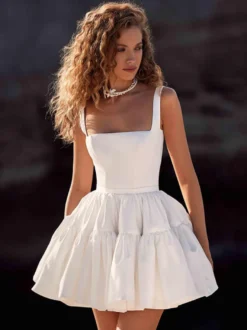 Robe de mariée courte mini col carré sans manches robe de mariée courte