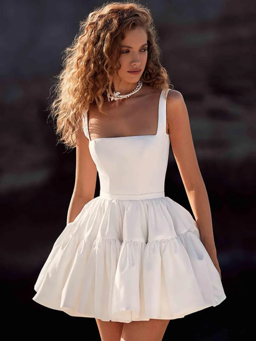 Robe de mariée courte mini col carré sans manches robe de mariée courte